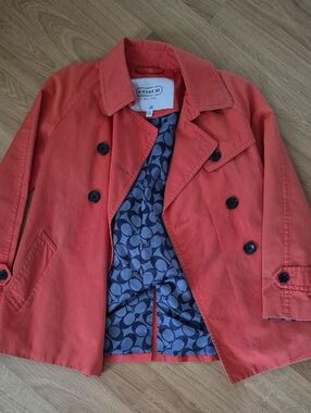 Coach Women's Orange Double-Breasted Trench Coat